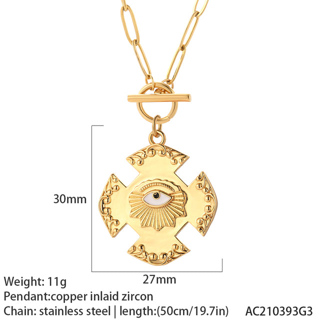 Turkish Evil Blue Eye Pendant Necklaces, Stainless Steel Chain Lİnk - Boncuque Store