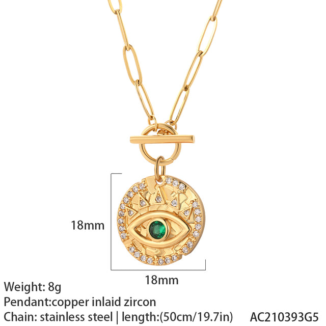 Turkish Evil Blue Eye Pendant Necklaces, Stainless Steel Chain Lİnk - Boncuque Store