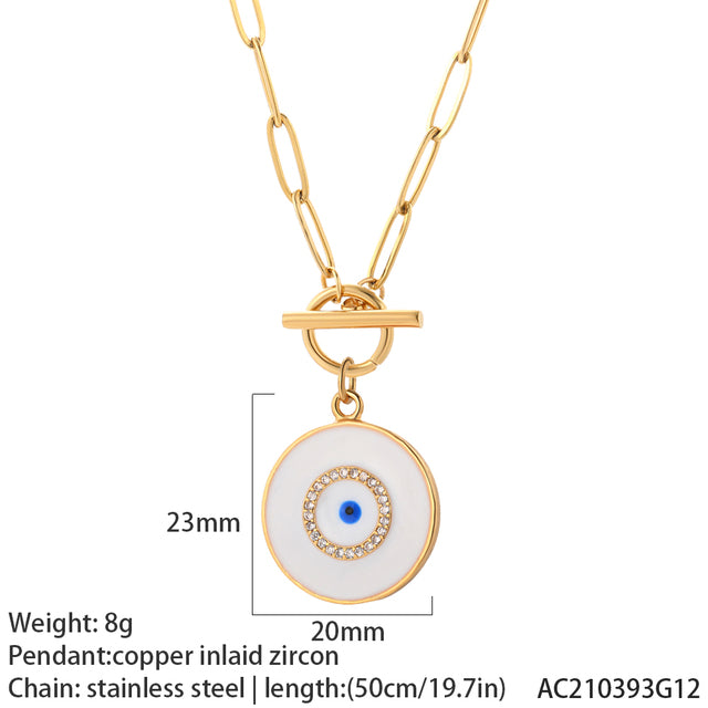 Turkish Evil Blue Eye Pendant Necklaces, Stainless Steel Chain Lİnk - Boncuque Store