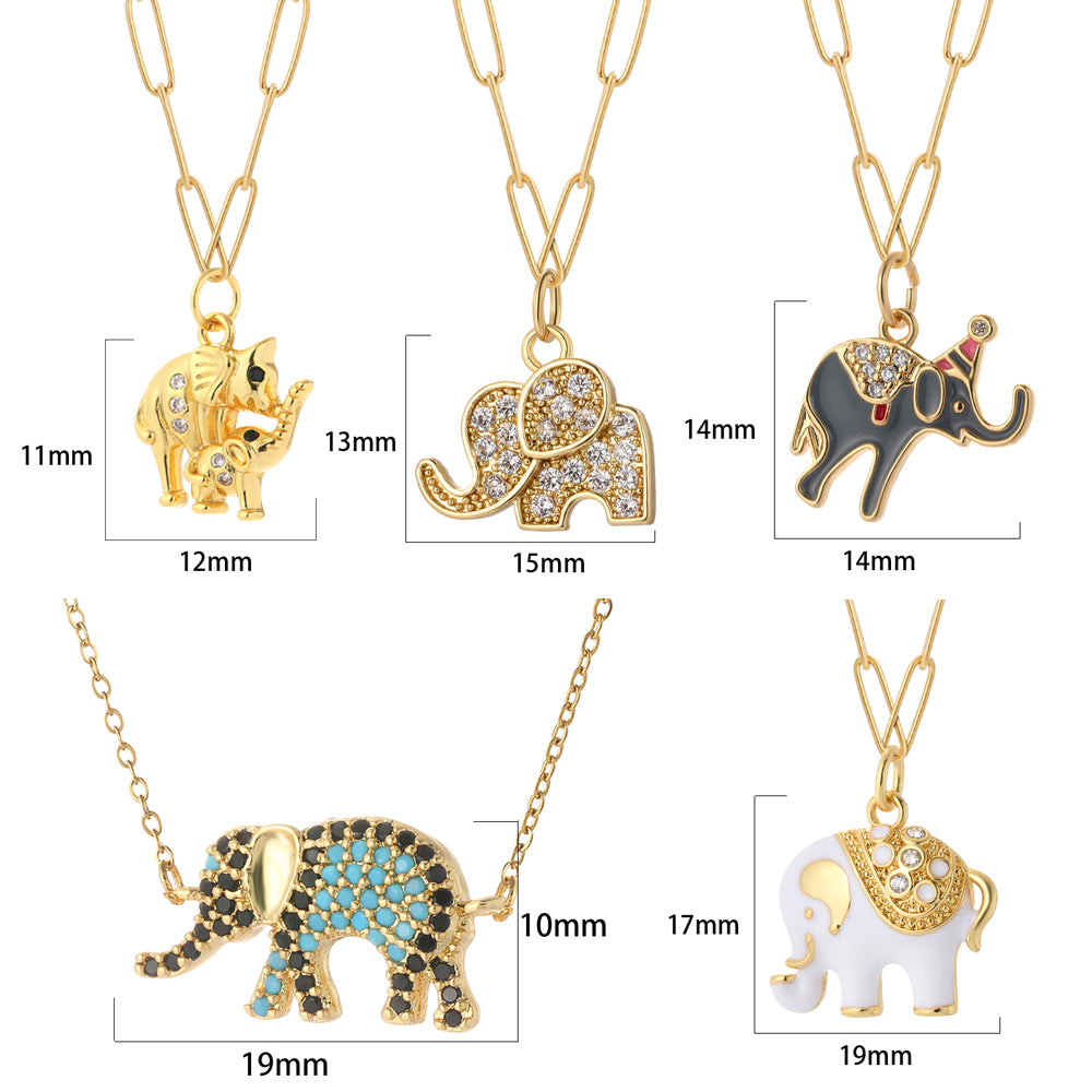 Long Stainless Steel Necklace & Cute Elephant Enamel Cubic Zirconia - Boncuque Store