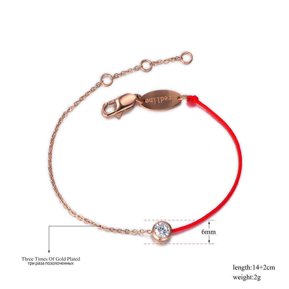 Red Rope & Chain Link Bracelet With One CZ Crystal, Gold Plated - Boncuque Store