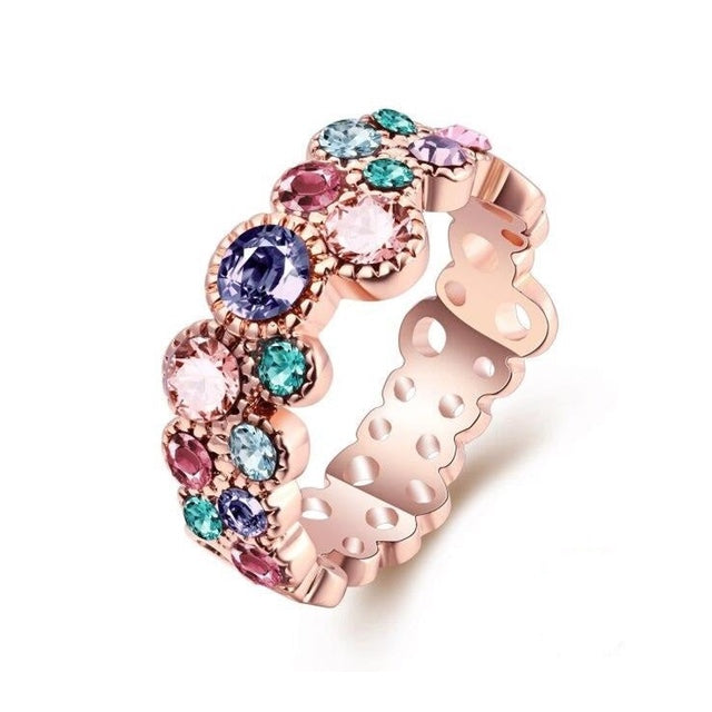 Multicolor Inlaid Rhinestone Rose Gold Ring, in Two Colors - Boncuque