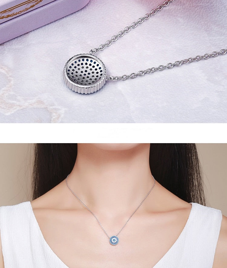 925 Sterling Silver Blue Cubic Zirconia Pendant Necklace - Boncuque Store