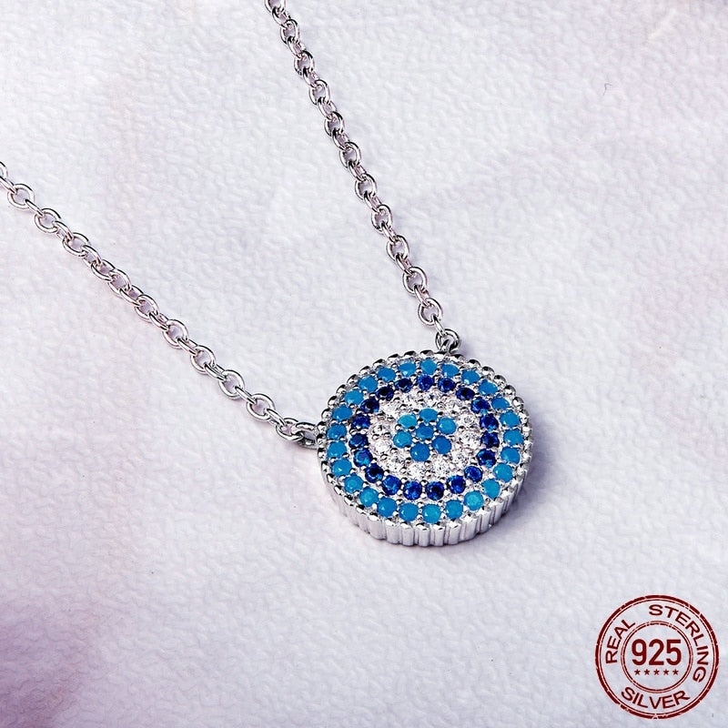 925 Sterling Silver Blue Cubic Zirconia Pendant Necklace - Boncuque Store