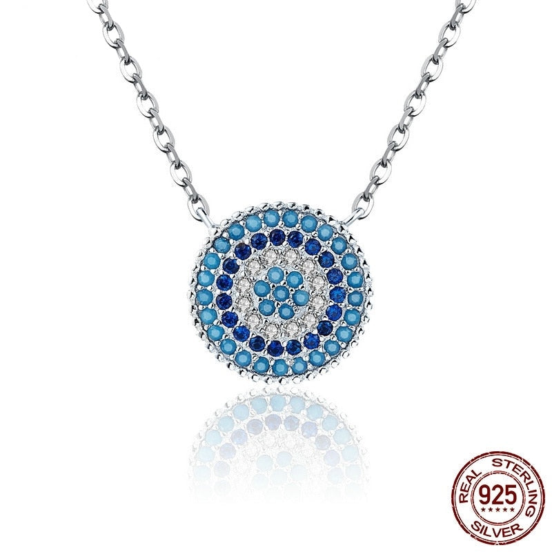 925 Sterling Silver Blue Cubic Zirconia Pendant Necklace - Boncuque Store