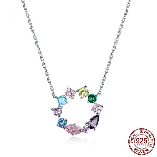 925 Sterling Silver Colorful Cubic Zirconia Circle Necklace - Boncuque Store