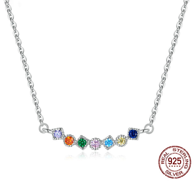 925 Sterling Silver Twinkle Rainbow Exquisite Zircon Pendant Necklace - Boncuque Store