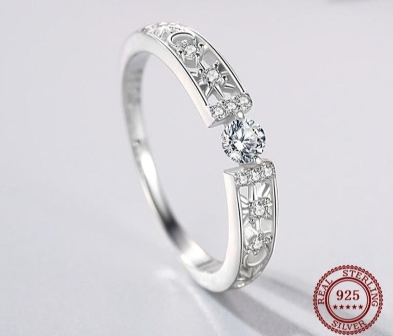 Ring, 100% Real 925 Sterling Silver Line Clear CZ - Boncuque