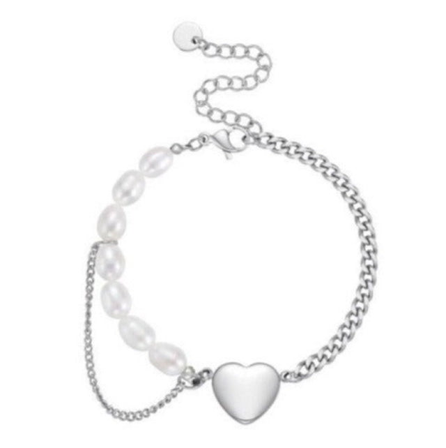 Heart Bracelet Gold Color Stainless Steel & Natural Pearl - Boncuque Store