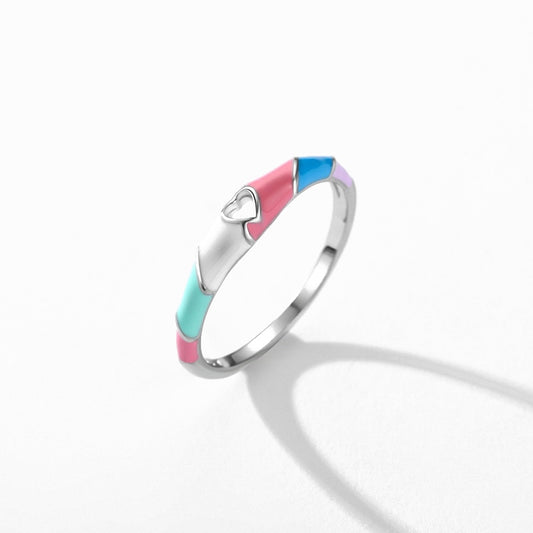 Enamel Colorful Hollow Heart Ring, 925 Sterling Silver - Boncuque Store